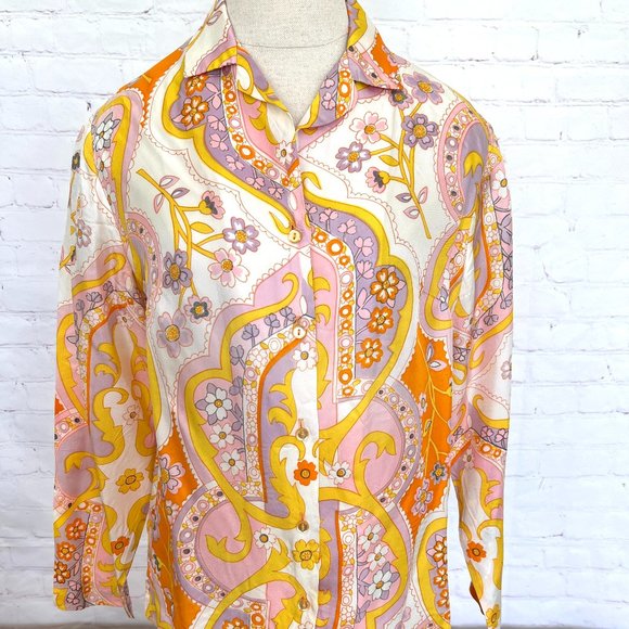 70's Funky Pink & Yellow Alex Coleman Blouse - Size Medium/Large - Picture 1 of 11
